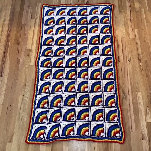 Rainbow Crochet Afghan Blanket Handmade Sofa Chair Throw Granny Square 69 x 40 - Picture 3 of 4